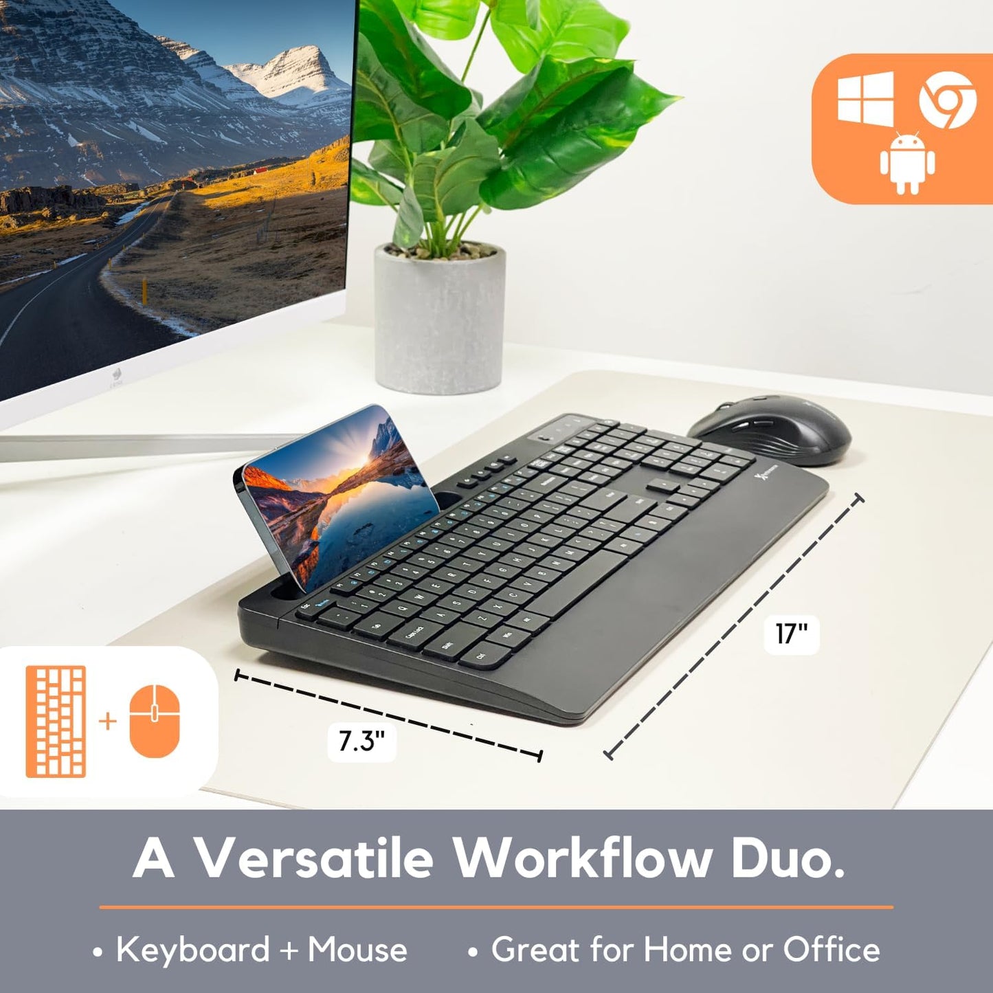 X9 Wireless USB-C Keyboard and Mouse Combo - Dual Port Compatibility (USB C + A) - Versatile Mouse Keyboard Combo Wireless w/ 8" Phone Stand and 113