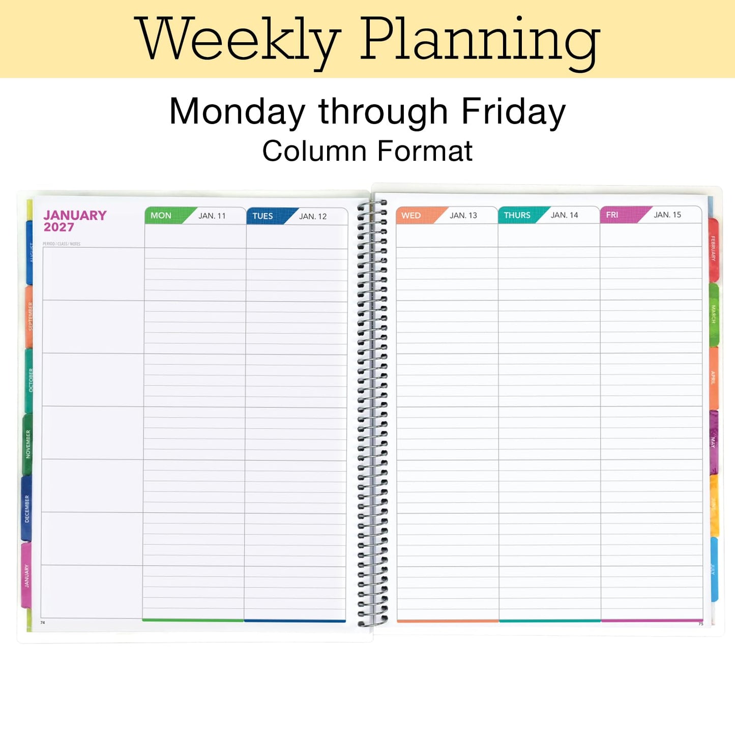 LITE TEACHER PLANNER - Aug 2026-Jul 2027, 8.5" x 11" Daily Weekly Monthly Organizers - Includes 7 Periods, Dated Calendar, Page Tabs, Bookmark,