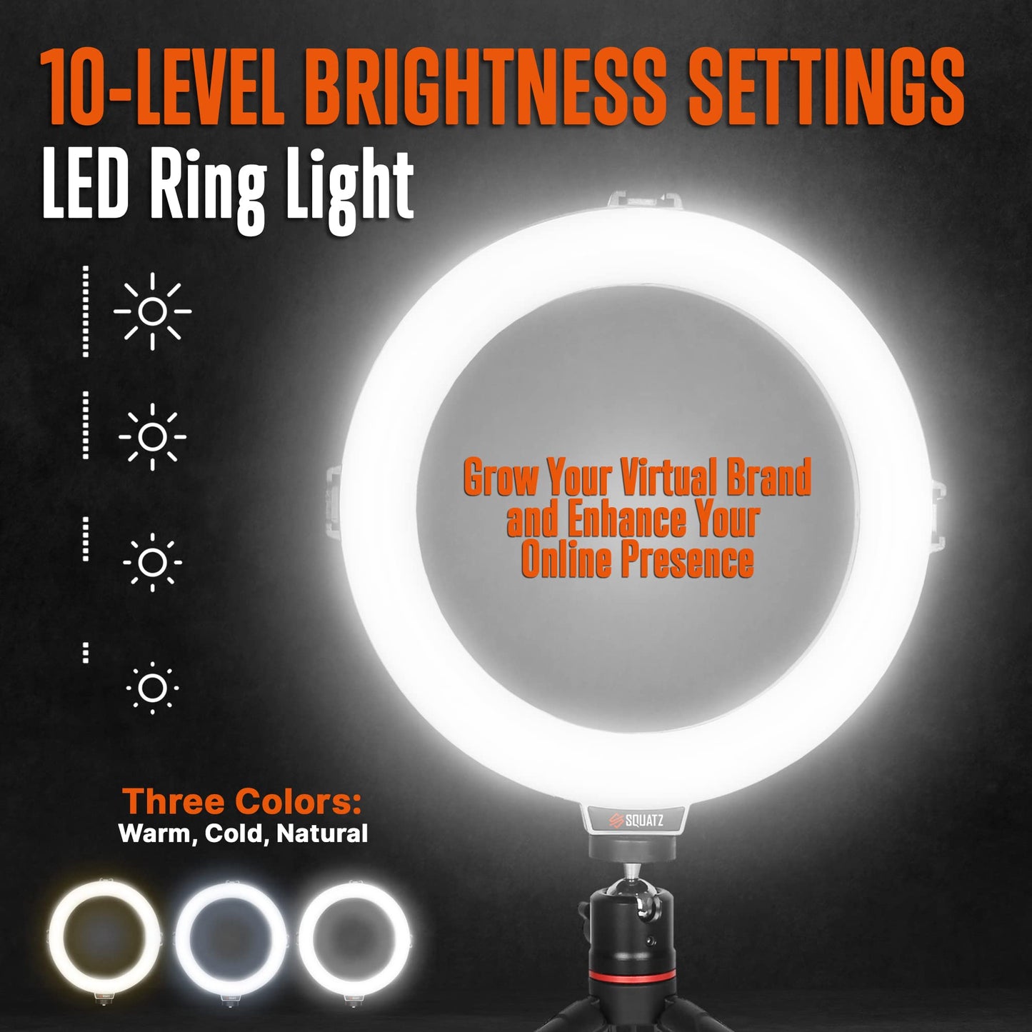 SQUATZ 8'' LED Ring Light with Stand and Phone Holder - 360 Rotating & Standard Tripod Kit - 14W, Remote Control, Adjustable Brightness, Rotation