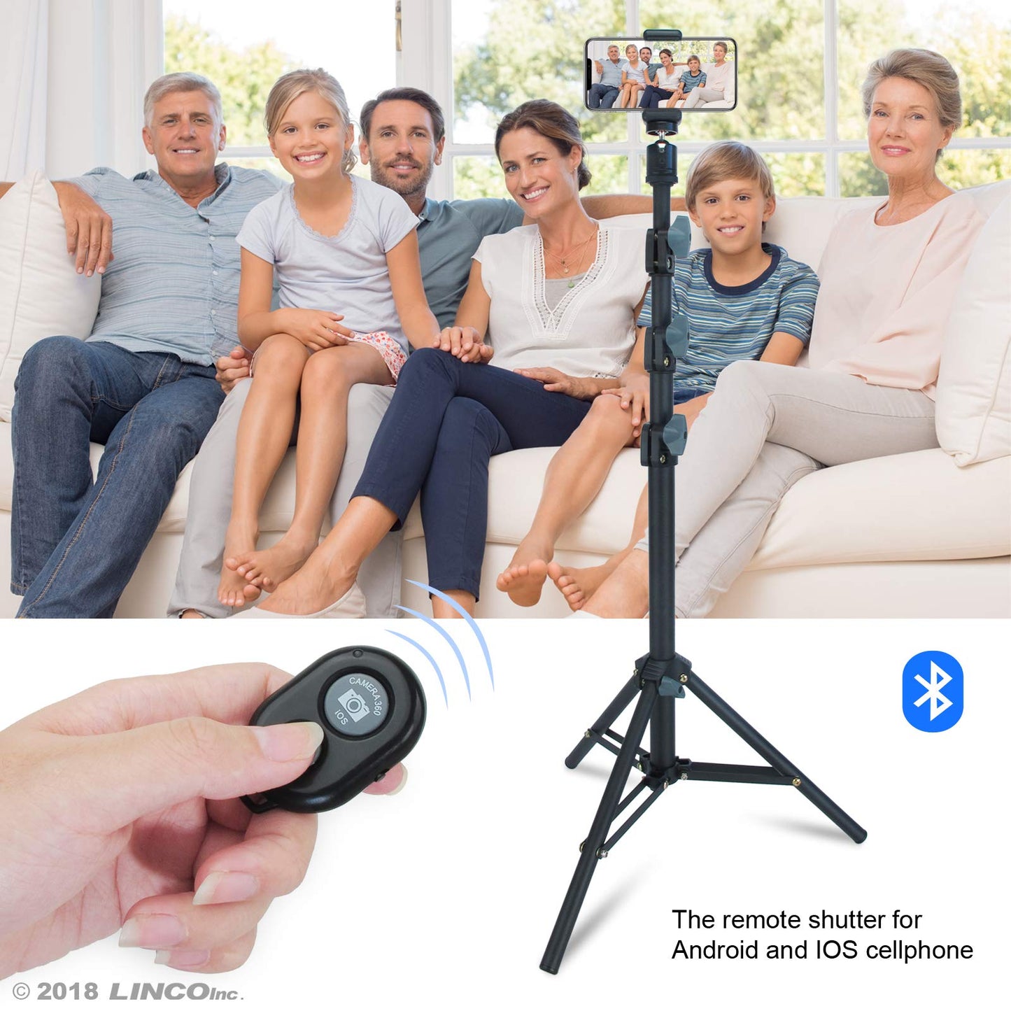 Selfie Stick & Tripod LINCO Lincostore Lightweight Portable All-in-One Phone Tripod Professional Heavy Duty with Bluetooth Wireless Remote for Apple