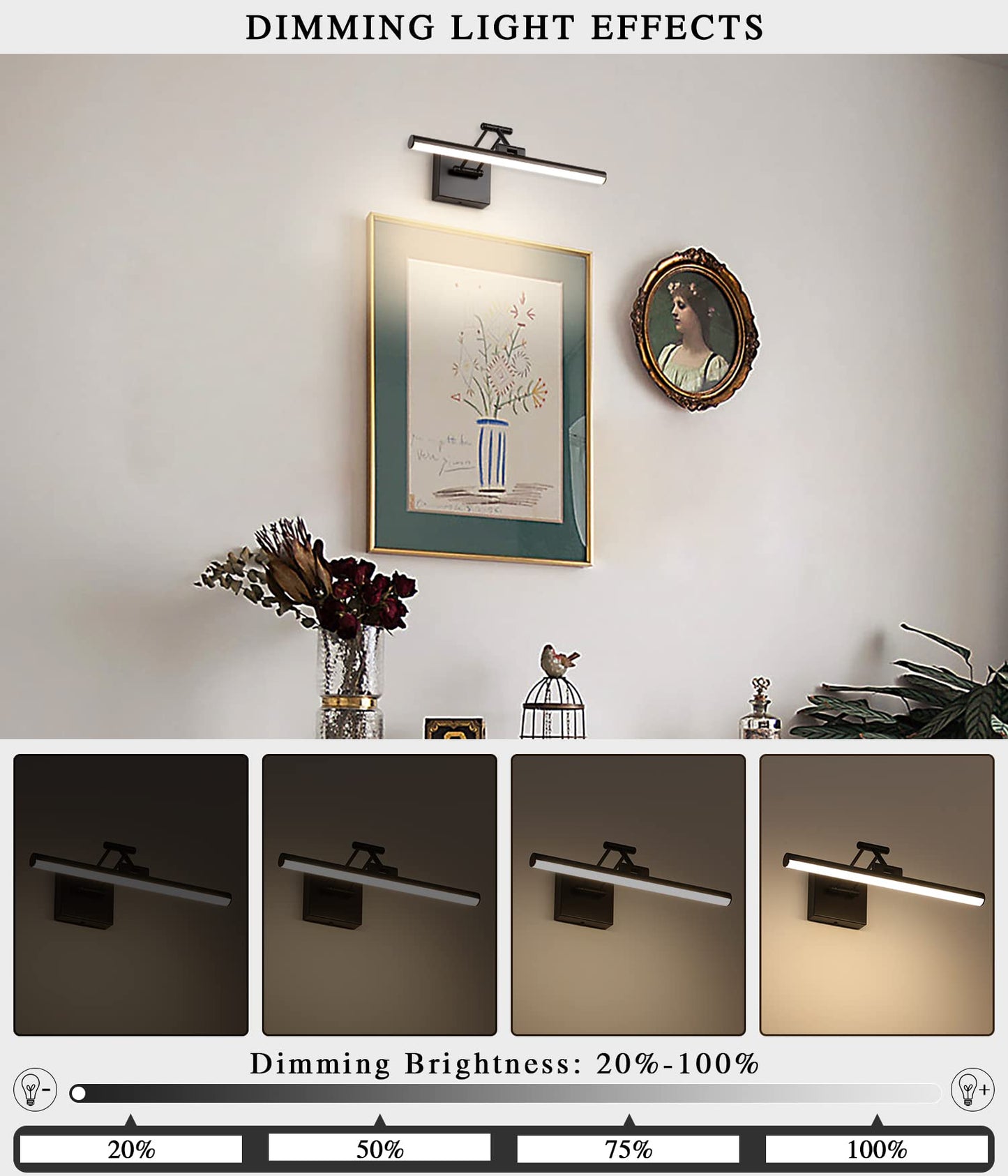 Joossnwell LED Picture Lights for Paintings Dimmable 15.5 Inch Long Hard-Wired Art Lights for Paintings Black Gallery Light with Adjustable Swing Arm
