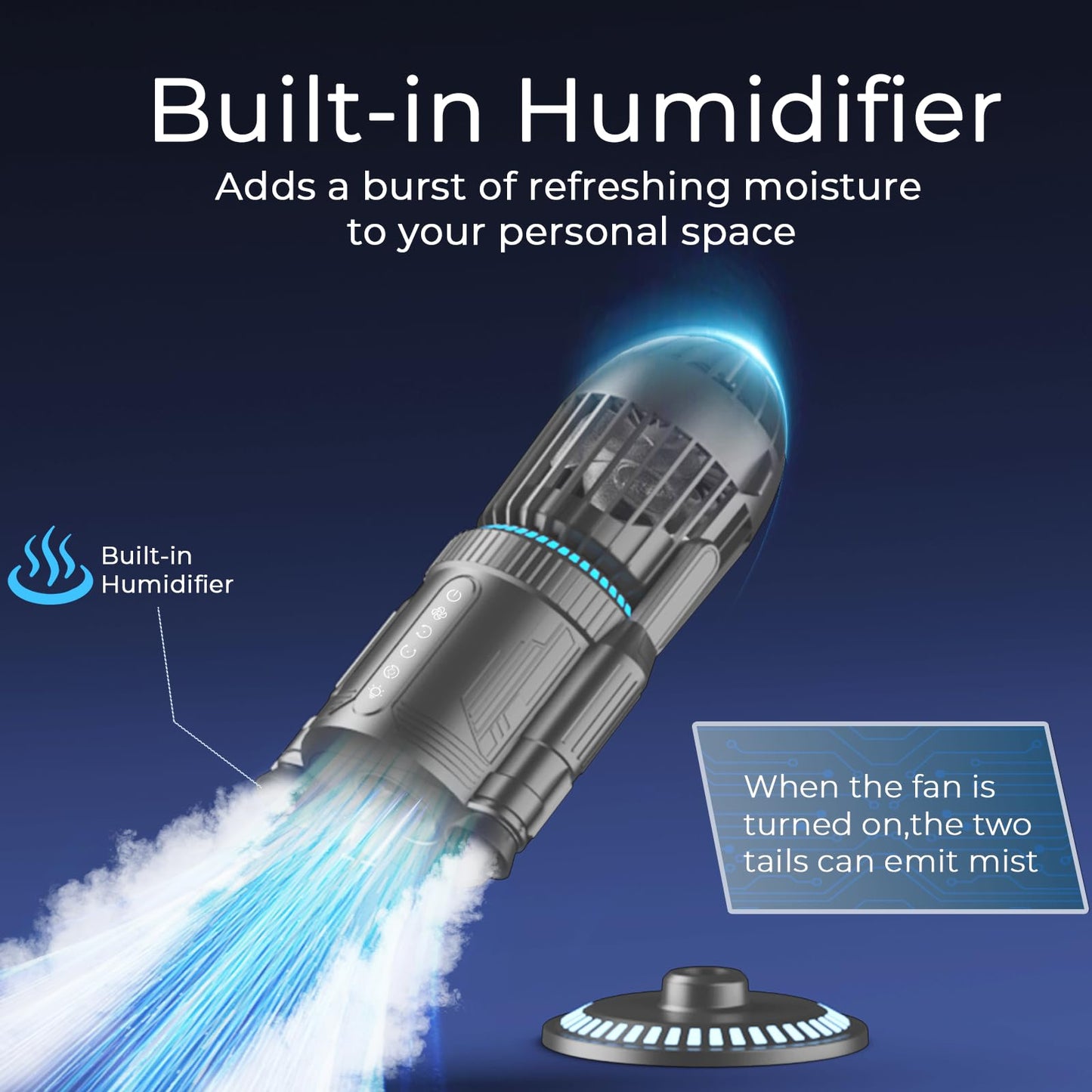 LAMJIE Rocket Desk Fan with Mist Humidifier, 5000mAh Portable Cordless Table Fan, RGB Gaming Room Decor, 180° Auto-Oscillating & Tilt, Quiet Personal