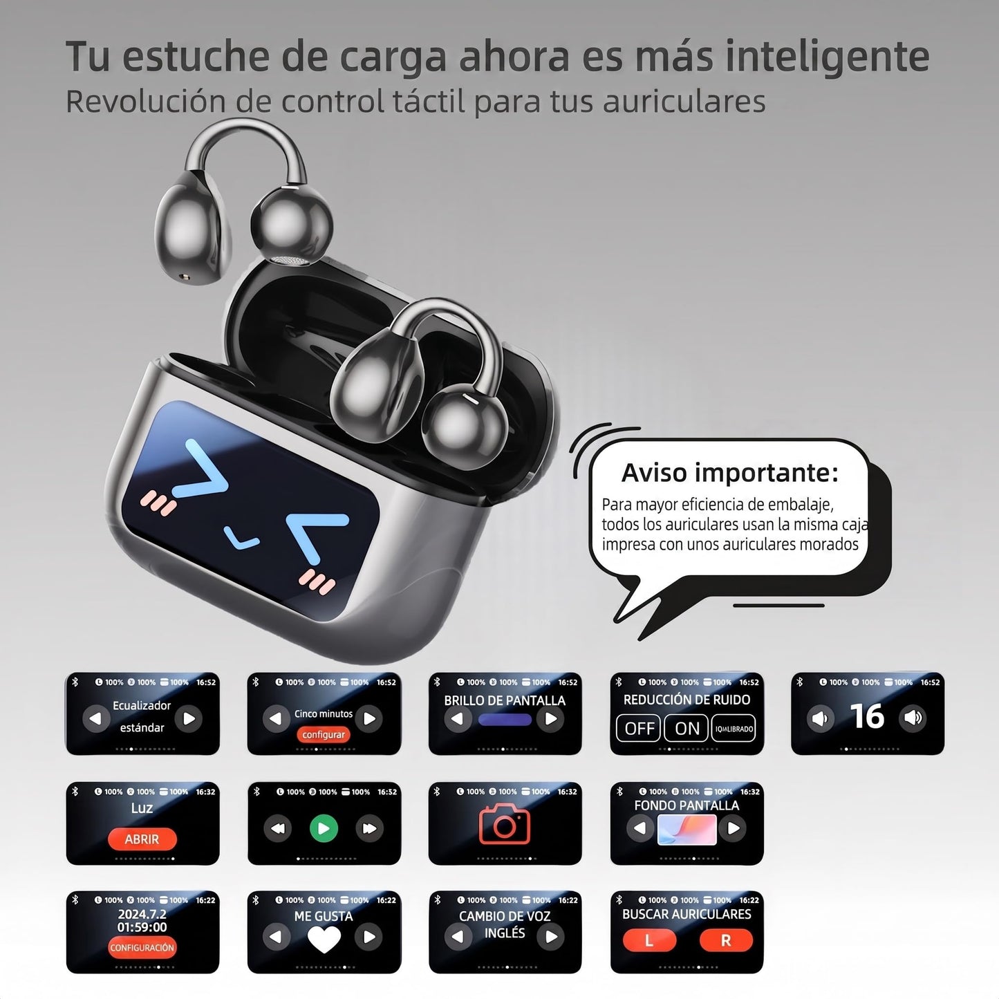 M100 Clip On Earbuds with Touchscreen Case , Wireless Open Ear Headphones for Glasses Small Ears,50h Battery Life?Lightweight 4.1g, Bluetooth 6.0