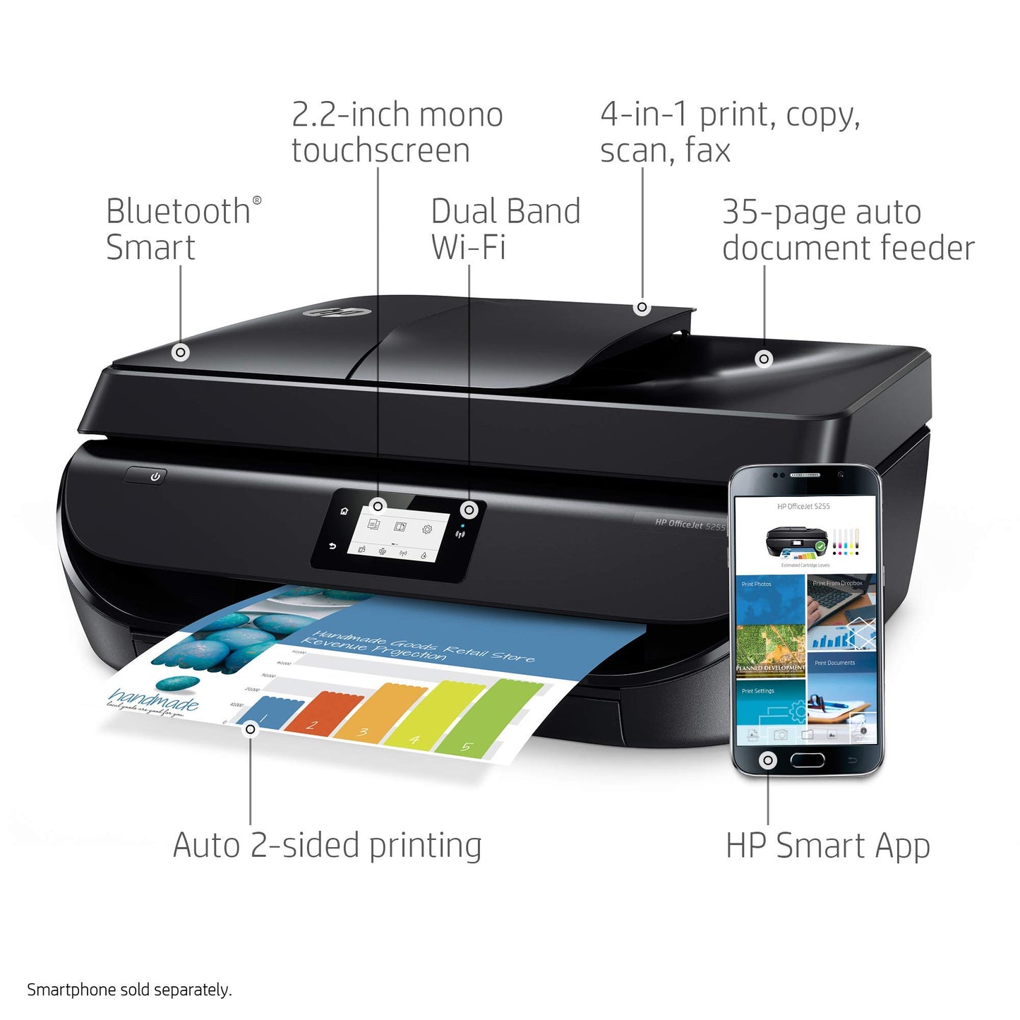 Hp Officejet 5255 Wireless All-in-one Printer, Instant Ink & Amazon Dash Replenishment Ready (m2u75a) (certified Refurbished), 2.16 Lb