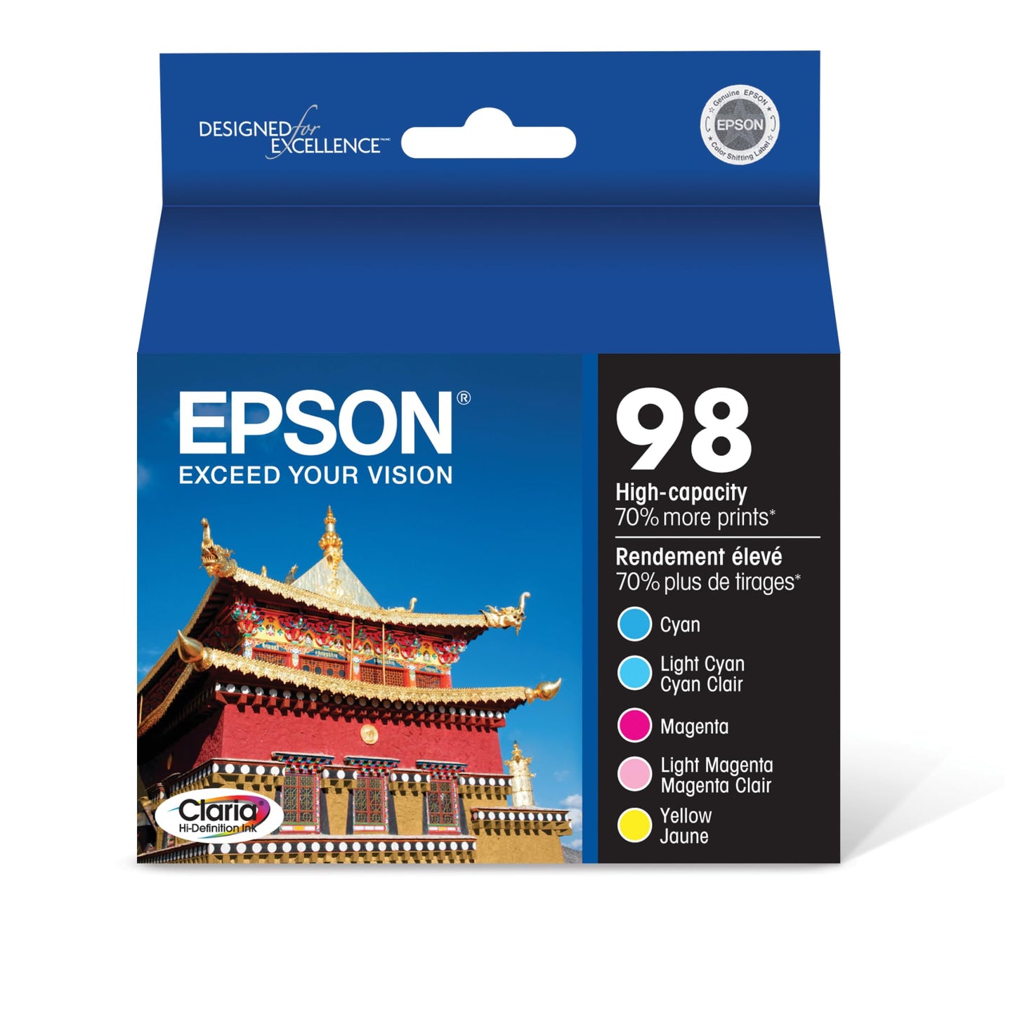 Epson 98 Claria Hi-Definition Ink High Capacity 5 Color Cartridge Combo Pack (T098920) Works with Artisan-700, 710, 725, 730, 800, 810, 835, 837