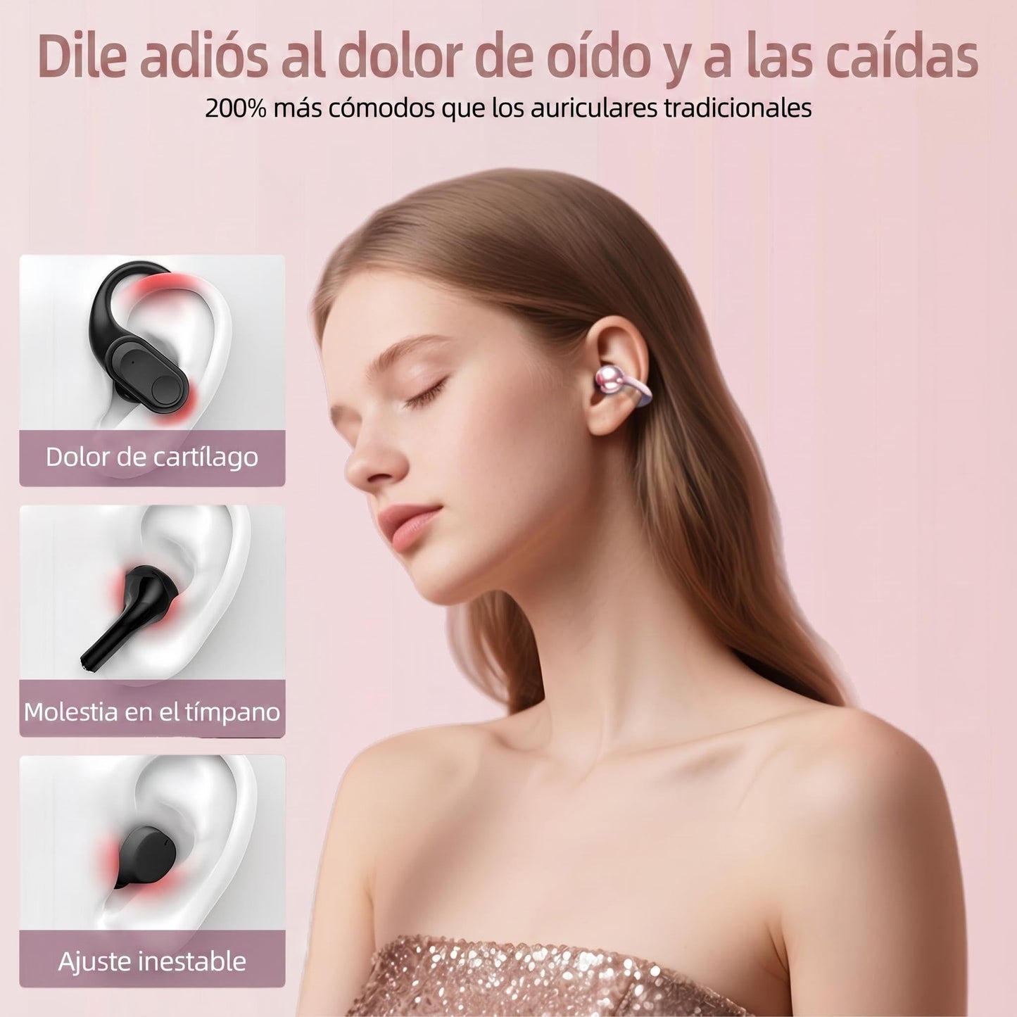 Open Ear buds,Clip On Earbuds Wireless with Touchscreen Case, Lightweight 4g , Bone Conduction Headphones for Running, Workouts , 50H Battery