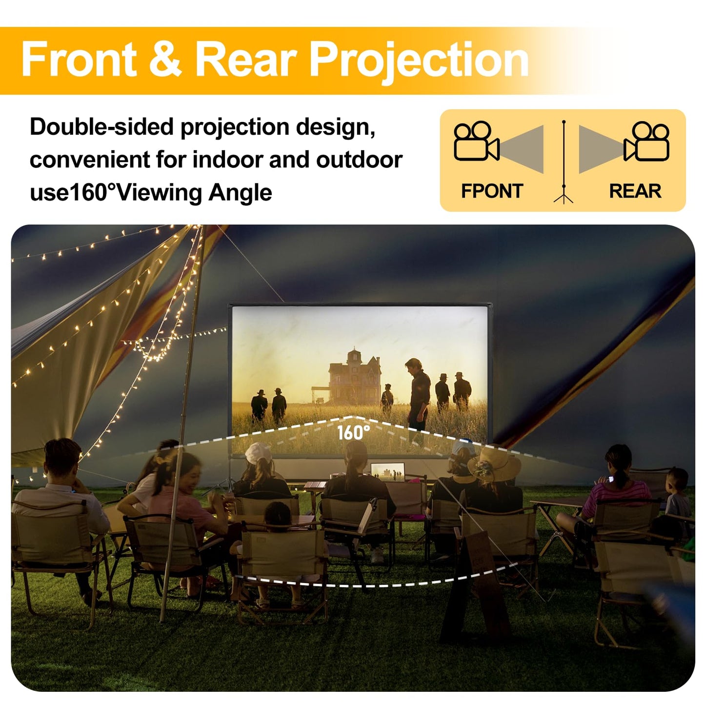 Projector Screen with Stand, 100 inch Portable Projector Screen Stand with Elastic Rope Bar, Outdoor Indoor 16:9 4K HD Wrinkle-Free Front Rear
