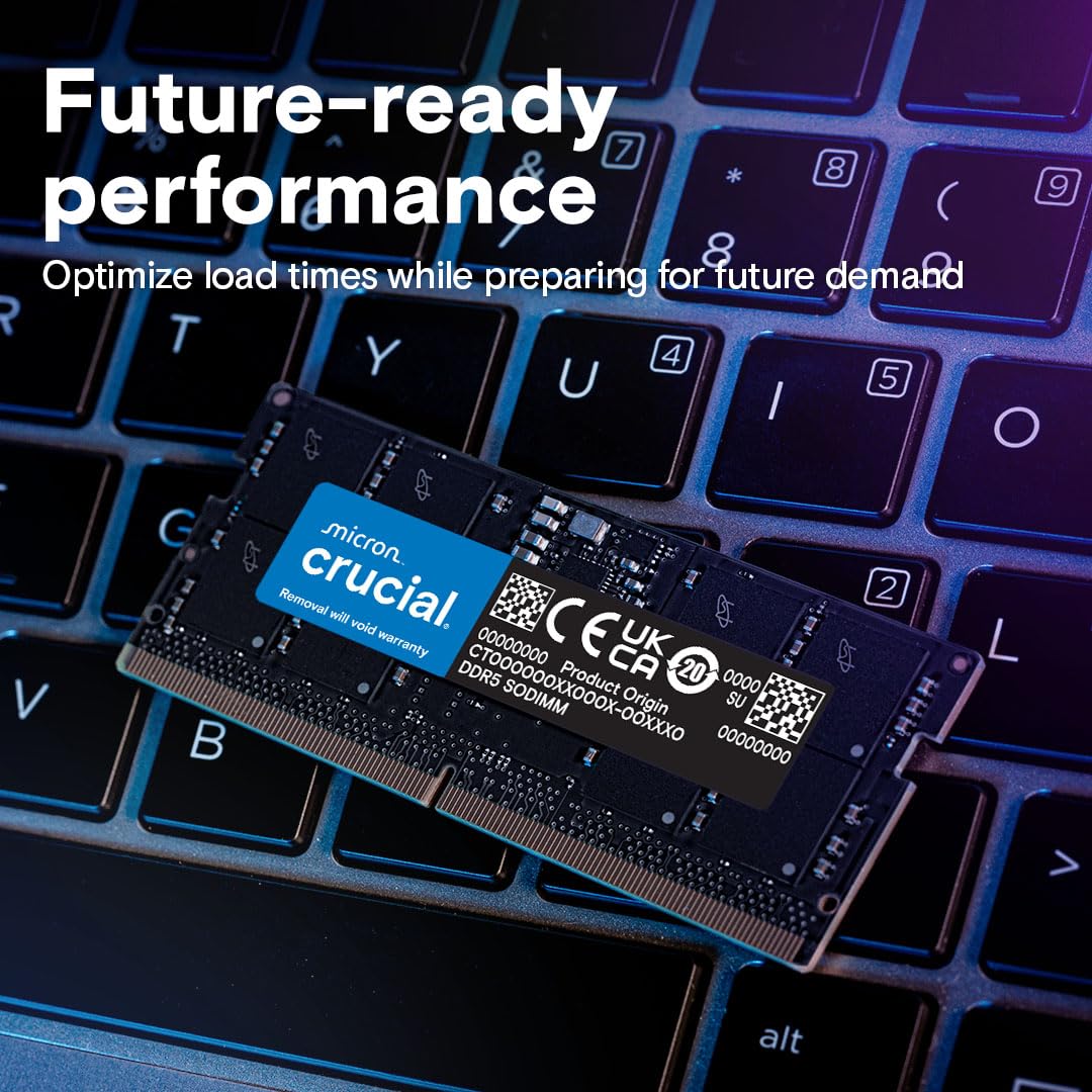Crucial 16GB DDR5 RAM, 5600MHz (or 5200MHz or 4800MHz) Laptop Memory, SODIMM 262-Pin, Compatible with 13th Gen Intel Core and AMD Ryzen 7000