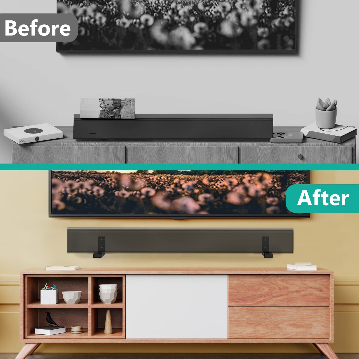 WALI Center Channel Speaker Wall Mount, Universal Soundbar Wall Mount Bracket Hold up to 30 lbs, Arms Extend Adjustment from 7 to 11.5 inch (SLK201)