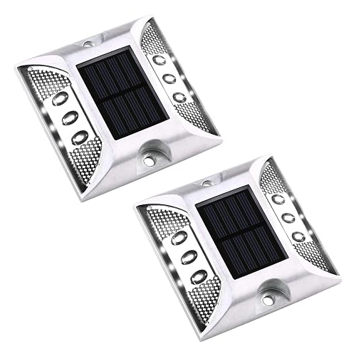Aolyty Solar Driveway Dock Lights, IP68 Waterproof Solar Deck Light Outdoor Warning Step Light Reflective Road Marker for Sidewalk Stair Garden