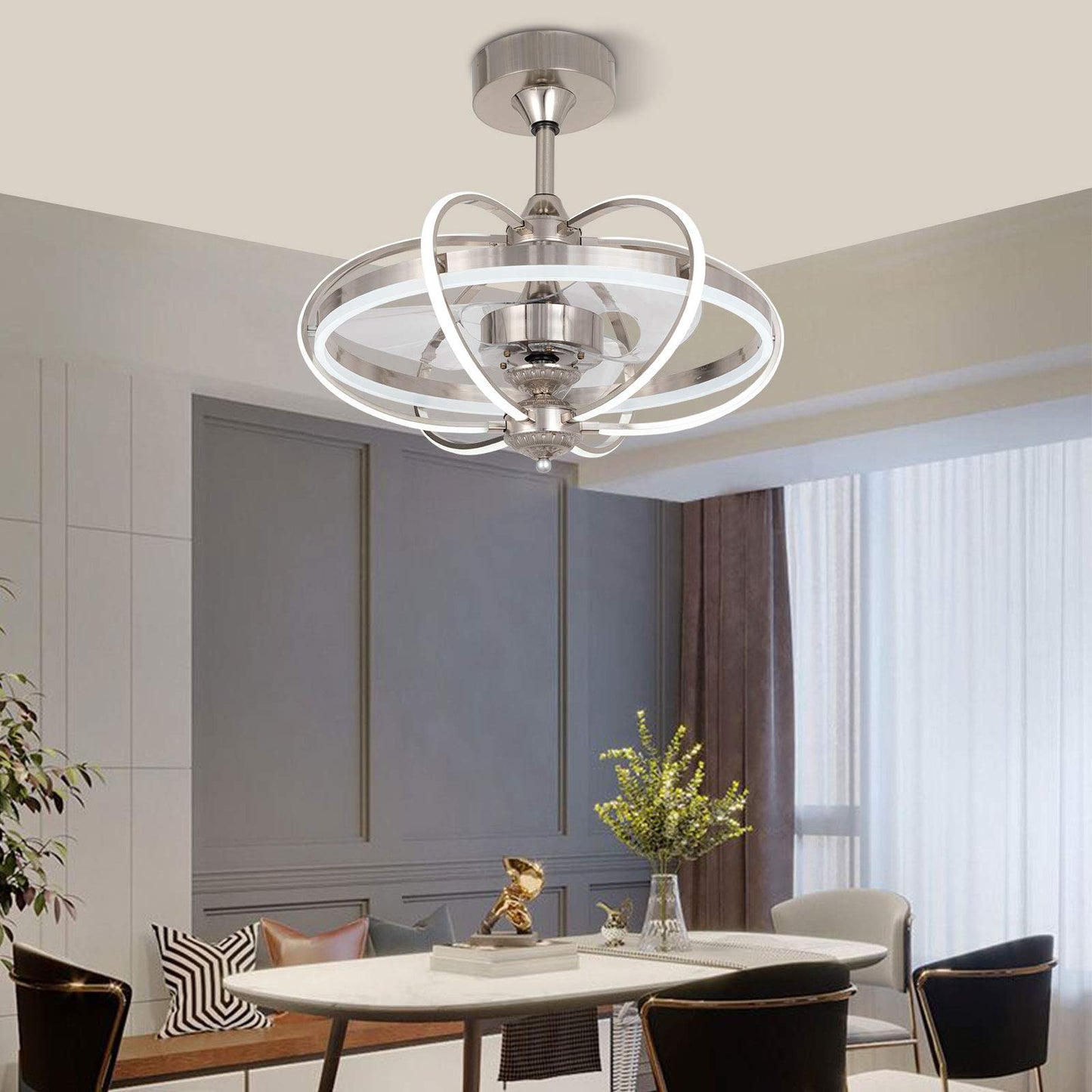 Gdrasuya10 23 inch Lighting Modern Ceiling Fan Light with Remote Control LED Acrylic Hanging Lamp Dimmable Lighting Adjustable Speed for Bedrooms