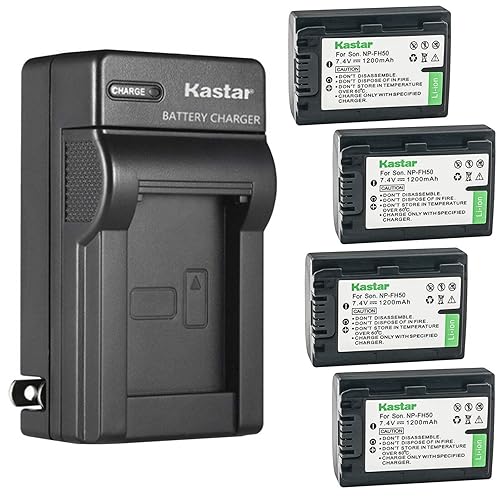 Kastar 4-Pack Battery and AC Wall Charger Replacement for Sony DCR-SR62, DCR-SR65, DCR-SR77, DCR-SR8, DCR-SR80, DCR-SR82, DCR-SR85, DCR-SR87