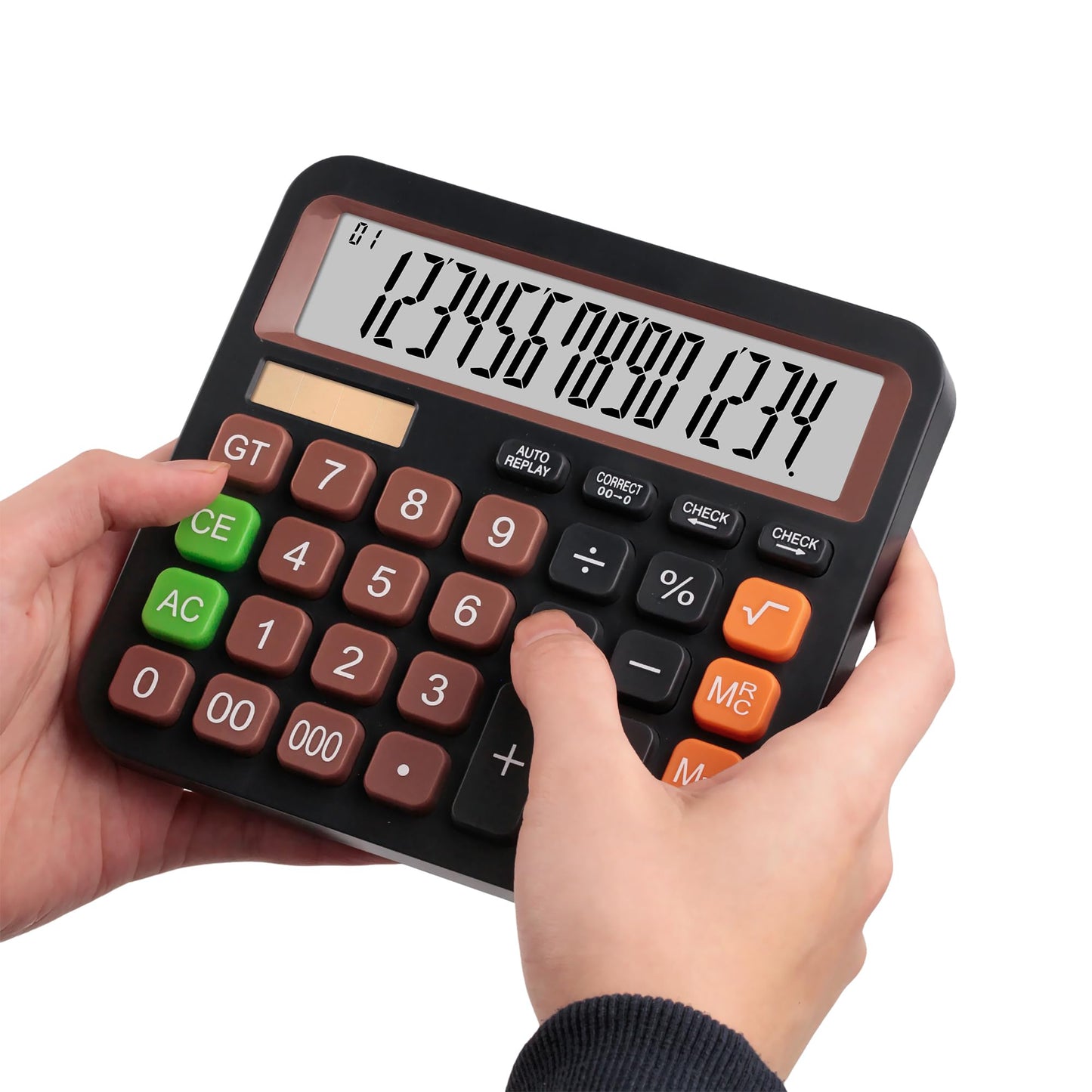 Hypetal Standard Desktop Calculator, Dual Power (Solar & AA Battery), 14-Digit Large Display, Multifunctional Office Calculator (Black)
