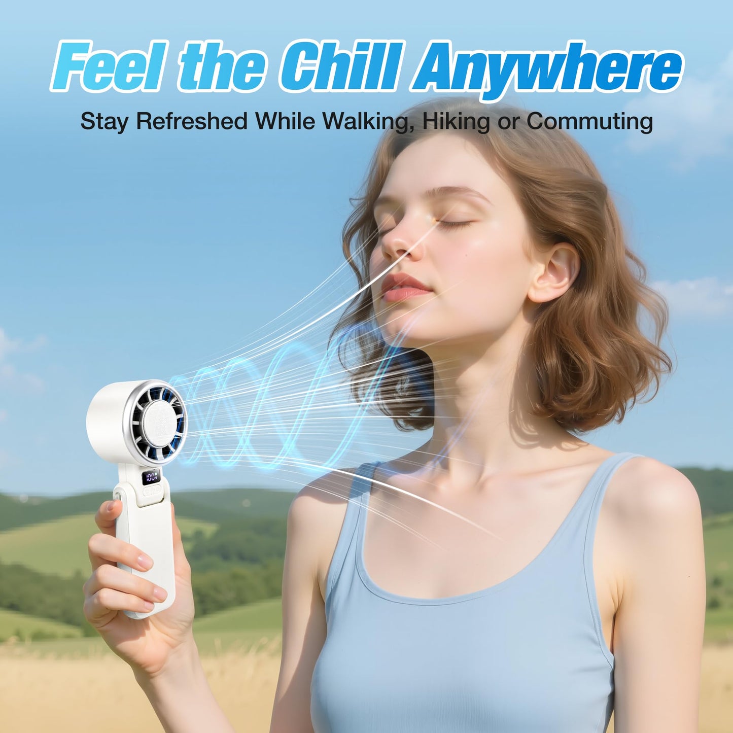 Portable Ice Cooling Handheld Turbo Fan, 100 Speeds, 4000mAh, Speed Display