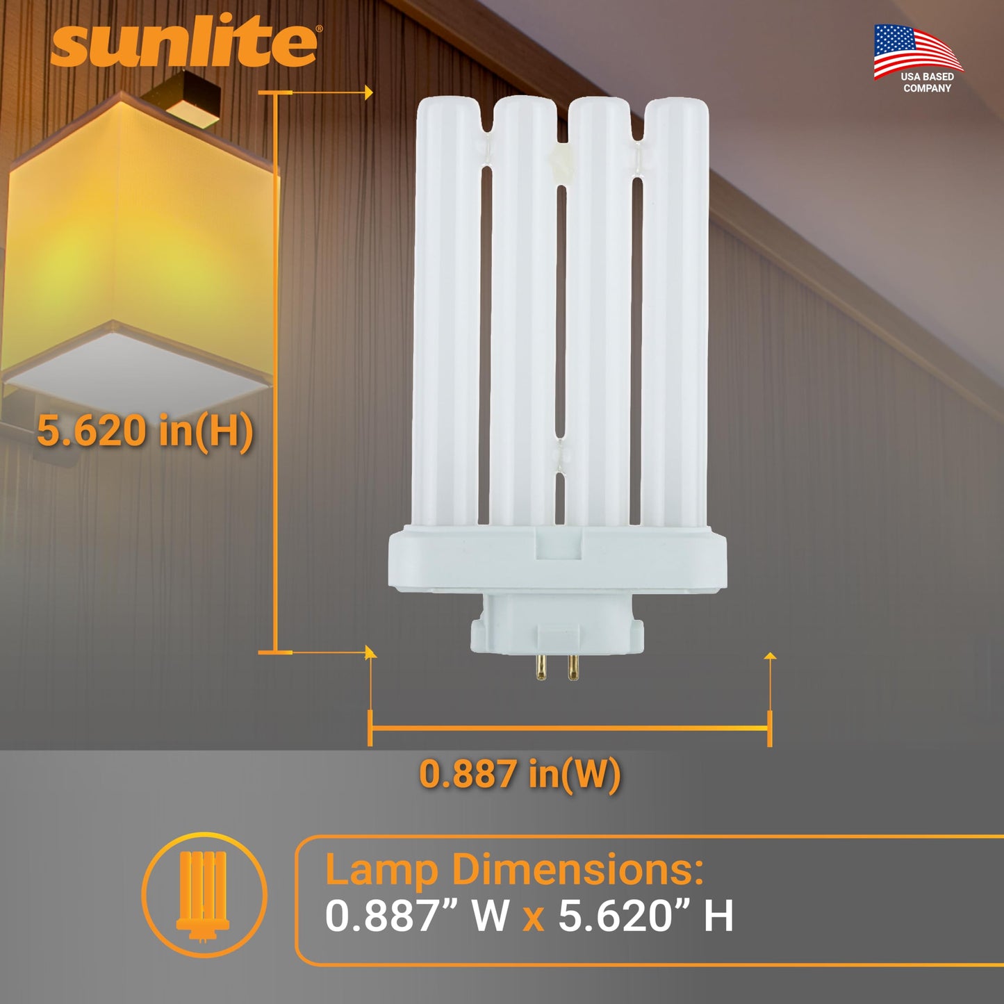 Sunlite 40530 FML27/30K/2PK Quad Tube Plug-in Compact Fluorescent Lamp, FML 4-Pin, 27 Watts, 1500 Lumens, 3000K Warm White, 4-Pin (GX10q4) Base, 120
