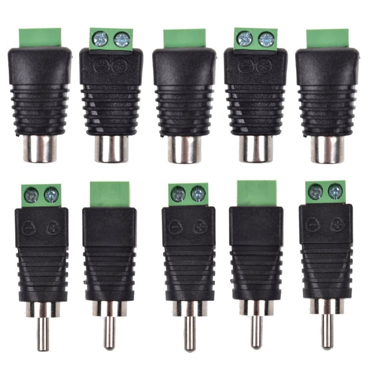 Liimevvon Lemoy 10-Pack Phono RCA Male and Female Plug to AV Screw Terminal Audio/Video Connector Adapter (5 Male & 5 Female)