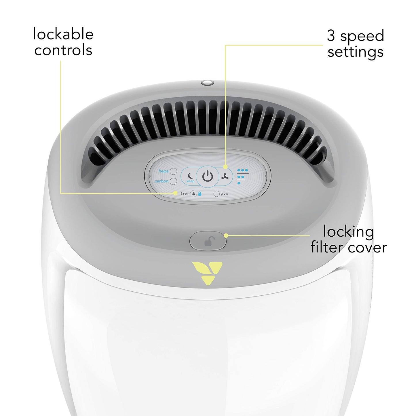 Vornadobaby Purio Nursery Air Purifier with True HEPA Filter, Safety Features, and Soothing Glow, White