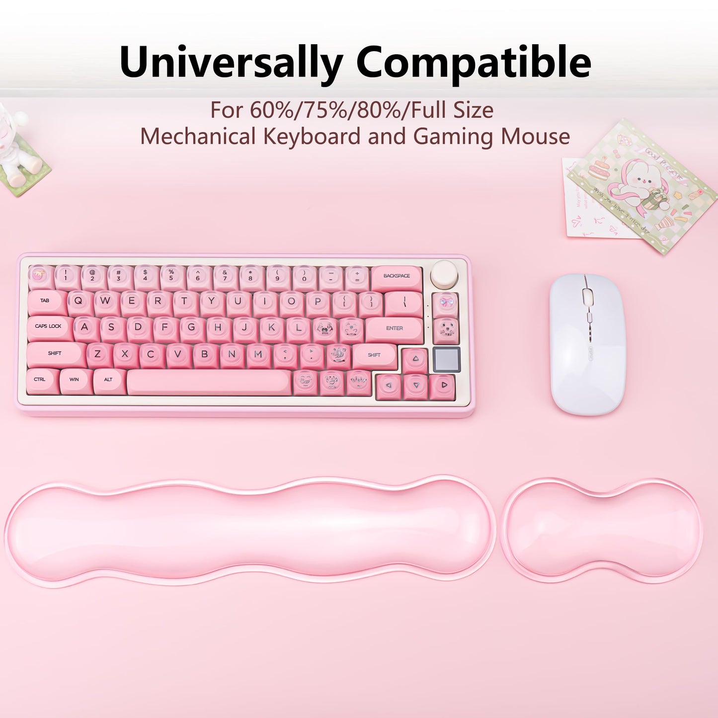 TIMSEKER Gel Wrist Rest for Keyboard and Mouse - Pink Soft Ergonomic Silicone Wrist Rest, Clear Cute Desk Accessories for Gaming, Computer, Laptop