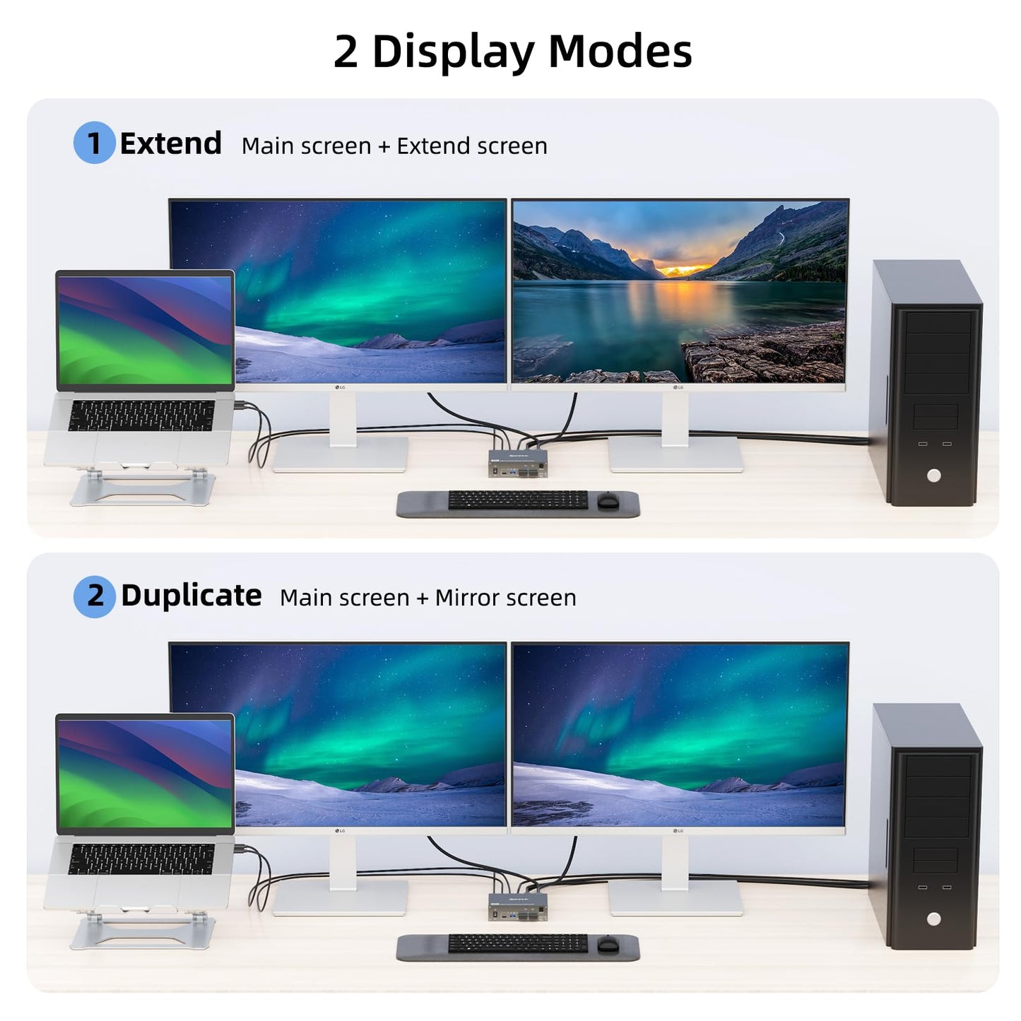 USB C KVM Switch 4K@60Hz, Reyoten 2 Monitors 2 Computers(1 PC & 1 Laptop) KVM, Share 2 Displays & 3 USB3.0 Devices with PD Power and Wired Remote