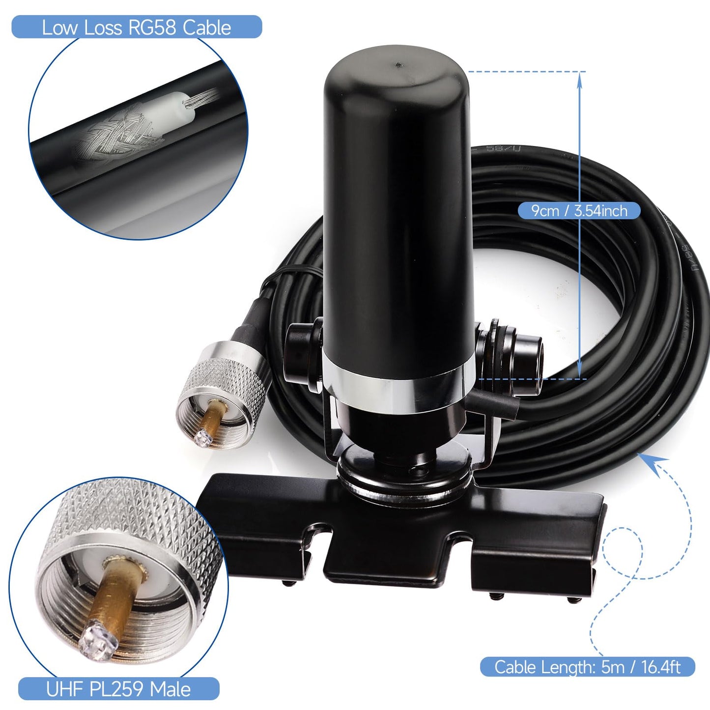 Bingfu Vehicle Ham Mobile Radio Antenna VHF UHF 136-174MHz 400-470MHz Car Truck Amateur Two Way Radio Low Profile Antenna with Lip Mount Fixed Bracket