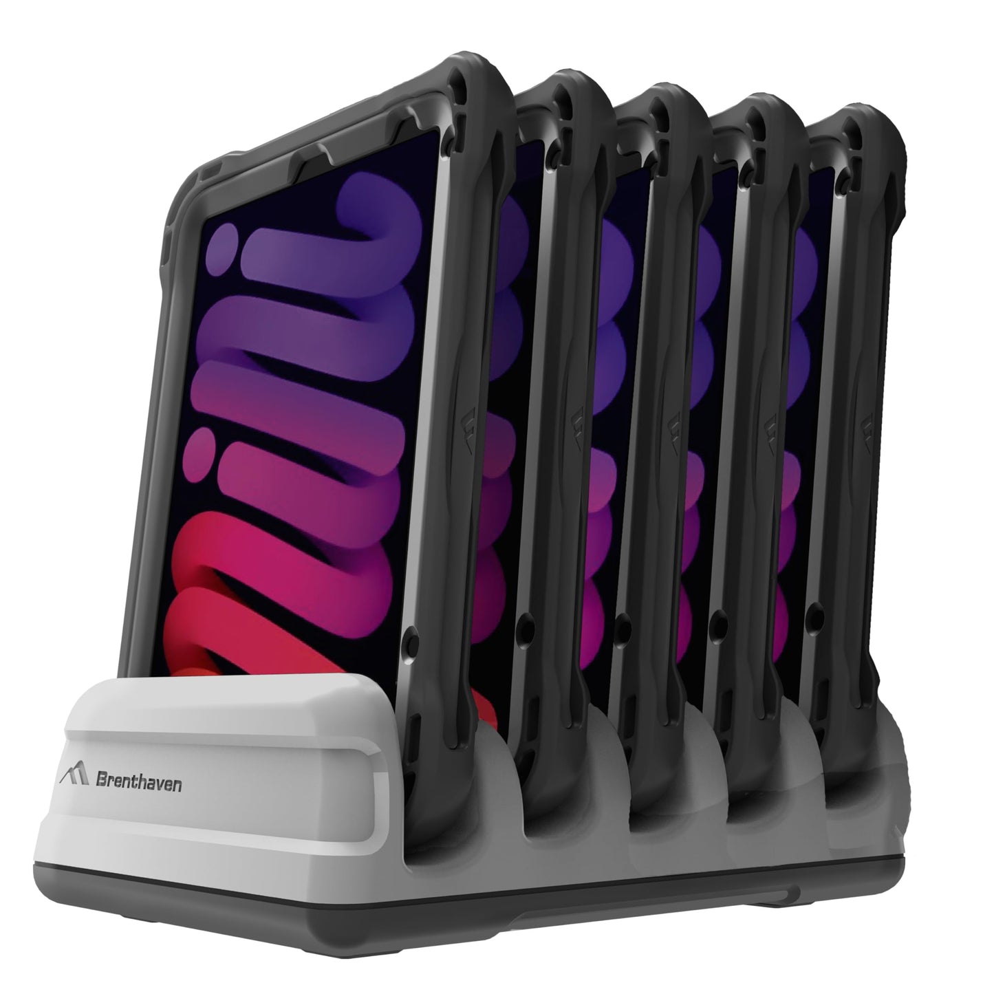 Brenthaven Power5 Cable-Free Charging Station Kit for iPad mini 7th | 6th Gen Includes 5 Protect+ iPad Cases & Cable-Free Adapters, 100W Fast Charger