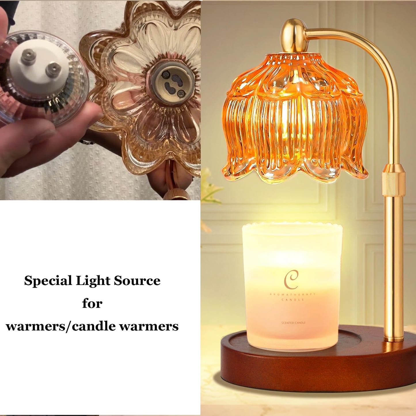 Cinsenten GU10 Halogen Bulb for Candle Warmer Lamp Replacement 50W 120V 110V, GU10+C 2 Pin Halogen Light Bulbs with Glass Cover Dimmable Warm White