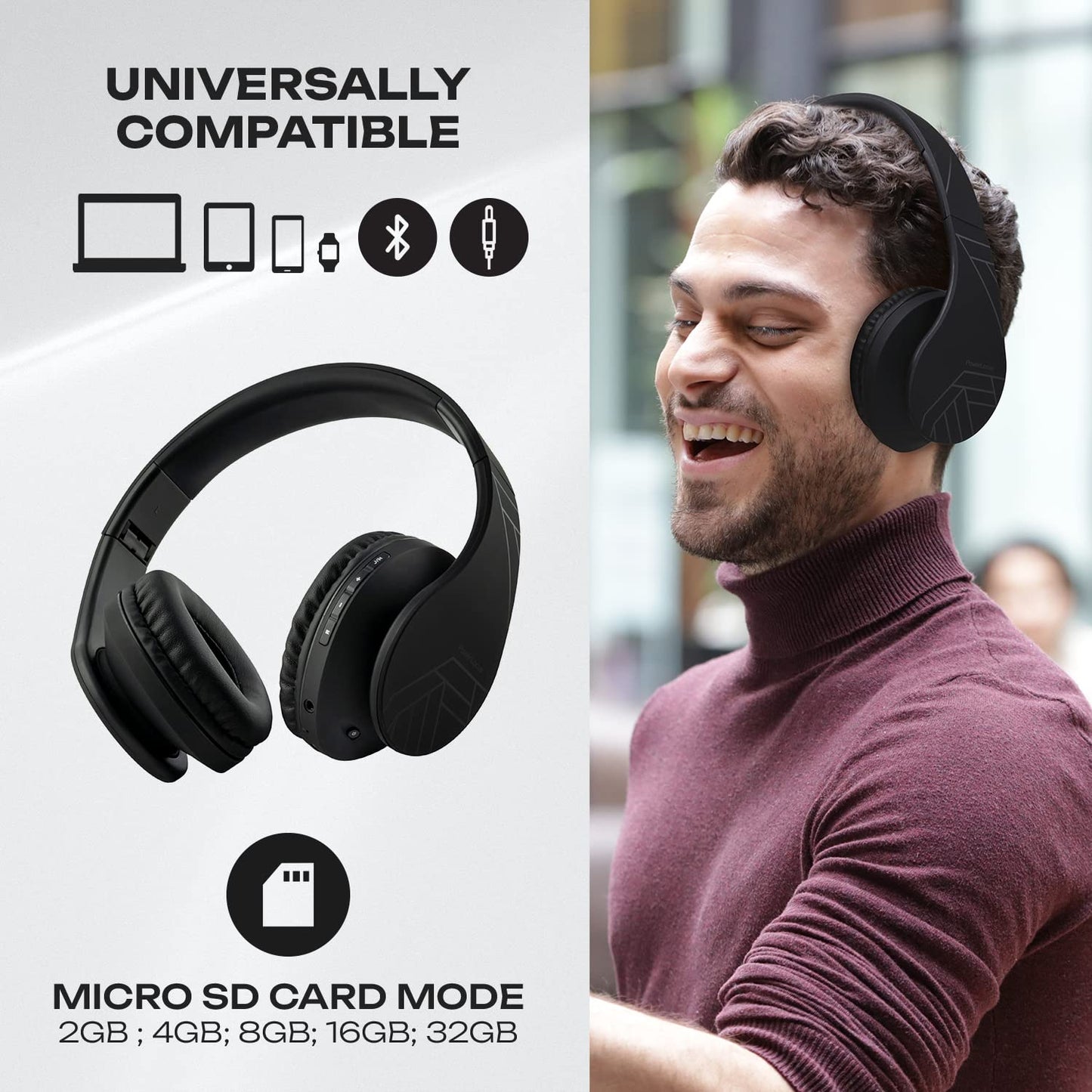PowerLocus Bluetooth Over-Ear Headphones, Wireless Stereo Foldable Headphones Wireless and Wired Headsets with Built-in Mic, Micro SD/TF, FM…