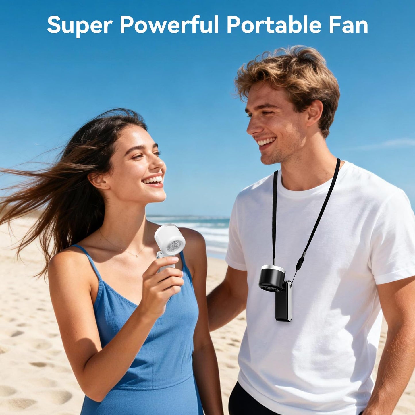 Azdedut Portable Fan, Mini Fan, Handheld Turbo Fan, Portable Rechargeable Fan, 5-Speed, LED Display, Foldable Design (Black)