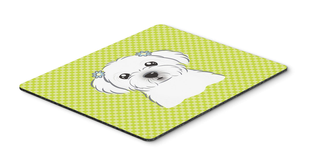 Caroline's Treasures BB1270MP Checkerboard Lime Green Maltese Mouse Pad, Hot Pad or Trivet for Home Office Gaming Working Computers Laptop Mouse
