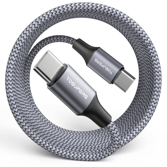 TOSUPERS 16ft Long USB C to USB C Cable 60W, PD Fast Charging Type C to Type C Charger Cord Nylon Compatible with Galaxy S21 S21+ S20 FE Note 20 Ultra
