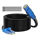 Adoreen Cat 6 Outdoor Ethernet Cable 100 Ft Black, High Speed Heavy Duty Long Internet Network Cable for POE Camera Cat 5 5e RJ45 LAN Patch Cable