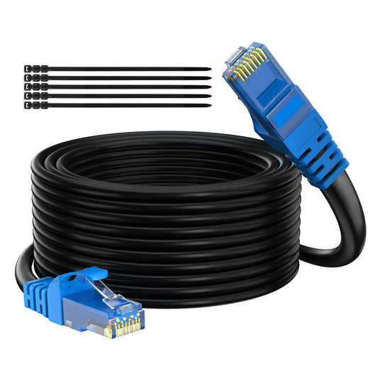 Adoreen Cat 6 Outdoor Ethernet Cable 100 Ft Black, High Speed Heavy Duty Long Internet Network Cable for POE Camera Cat 5 5e RJ45 LAN Patch Cable