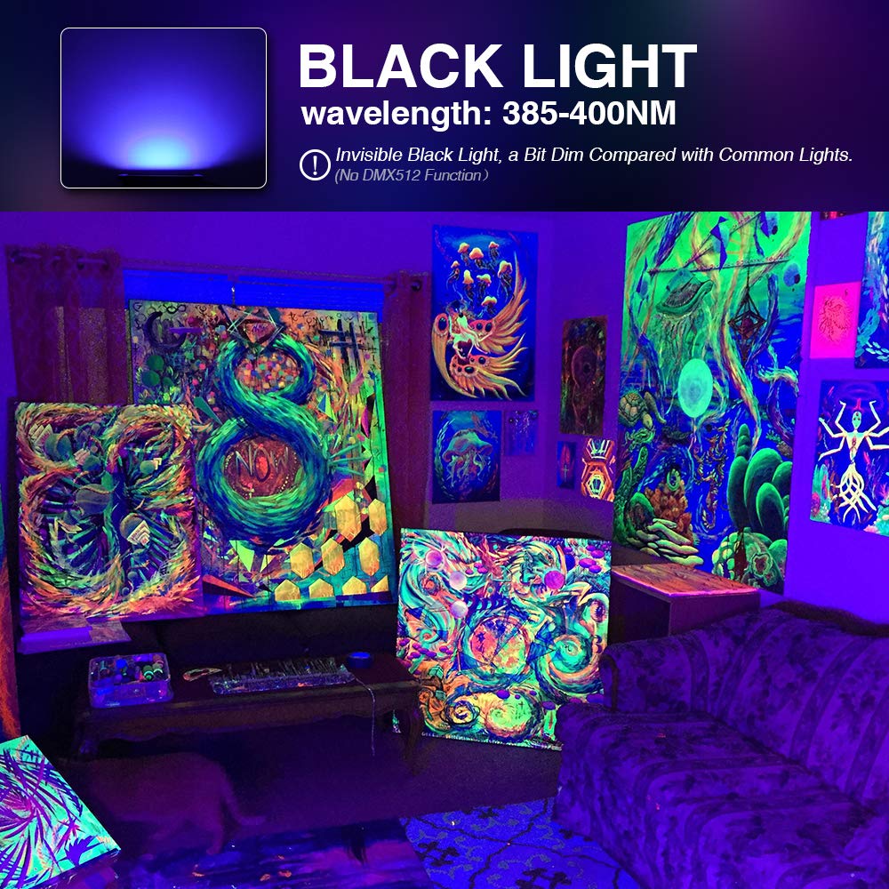 Onforu 4 Pack 38W LED Black Lights, Blacklight Flood Light with Plug, IP66 Waterproof, for Halloween Party, Glow in The Dark, Stage Lighting