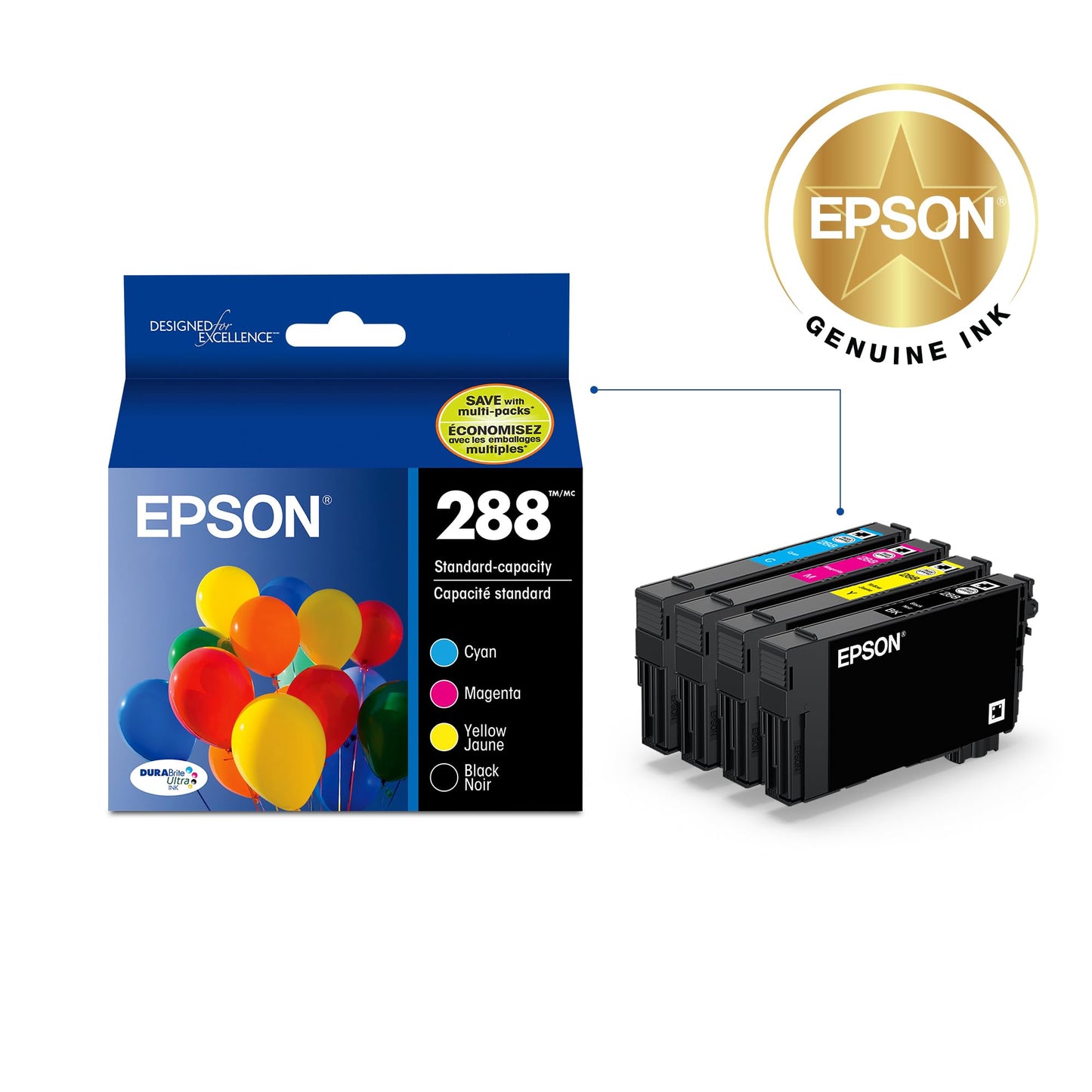 EPSON 288 DURABrite Ultra Ink Standard Capacity Black & Color Cartridge Combo Pack (T288120-BCS) Works with Expression XP-330, 430, 434, 340, 440, 446