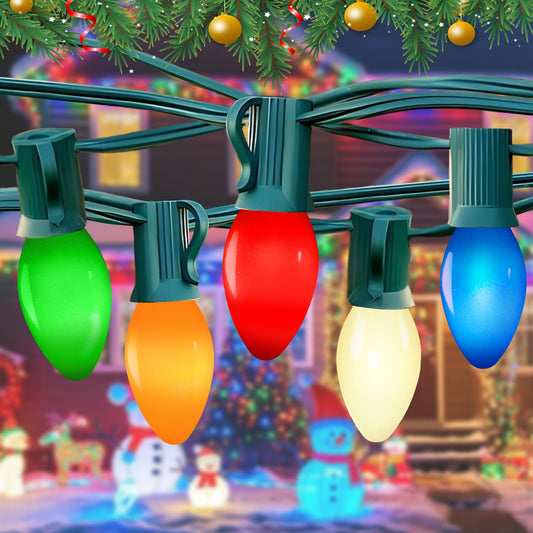 Christmas Decorations - C7 LED Christmas Lights Outdoor, 25Ft Vintage Christmas Lights Multicolor LED Christmas Tree Lights Shatterproof with 25+2