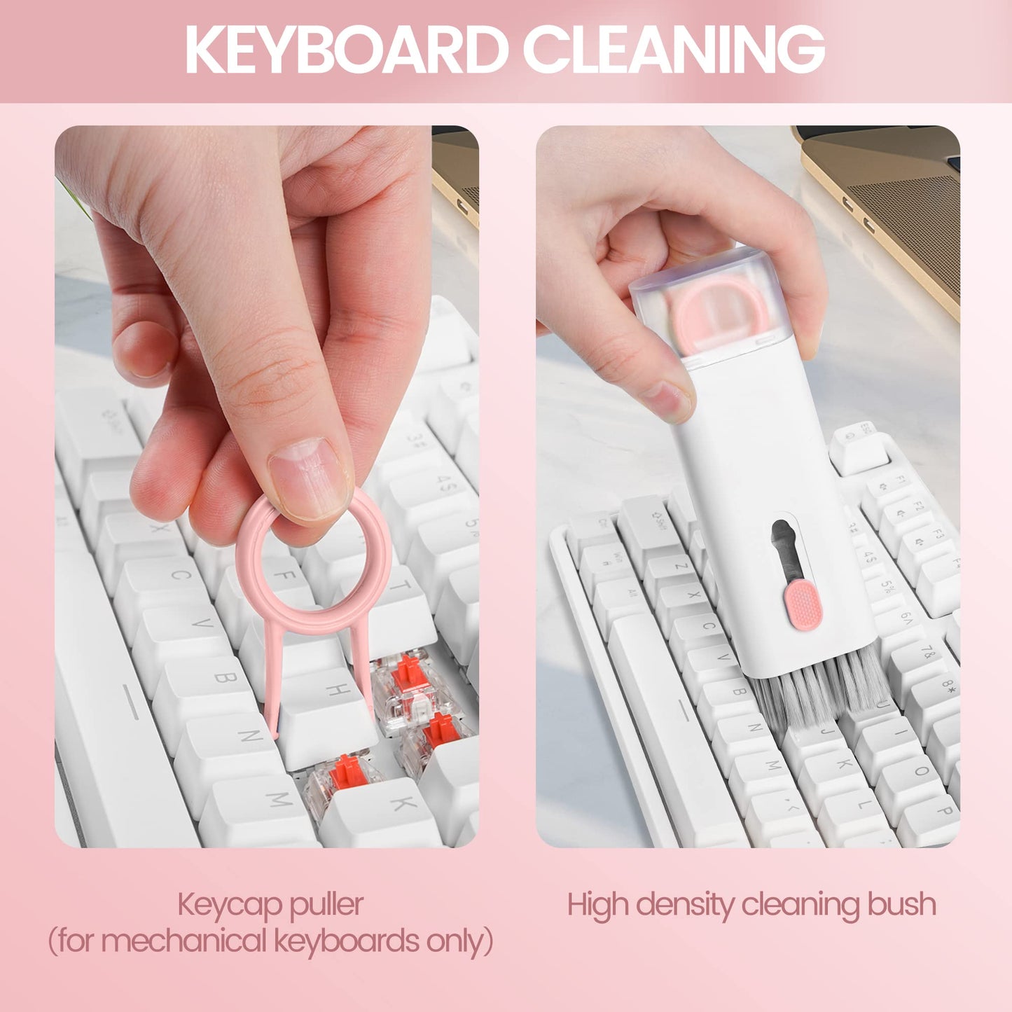 MacBook iPad iPhone Pro Screen Cleaner and Keyboard Tool - AirPod Cleaner - Computer Cleaning Kit (Pink)