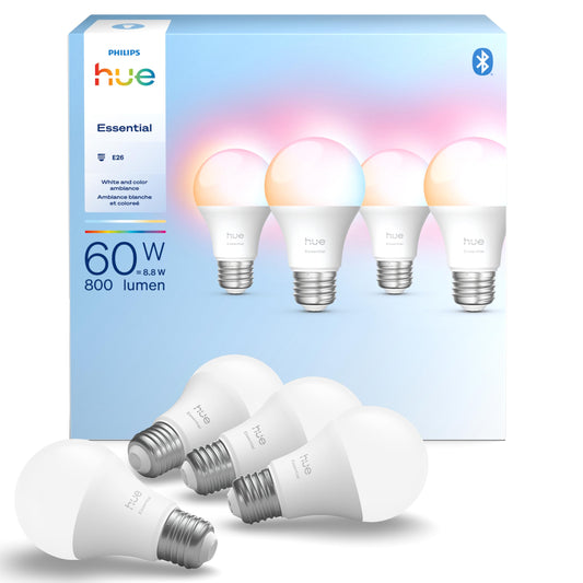 Philips Hue Essential Smart LED A19 Bulb, 4-Pack