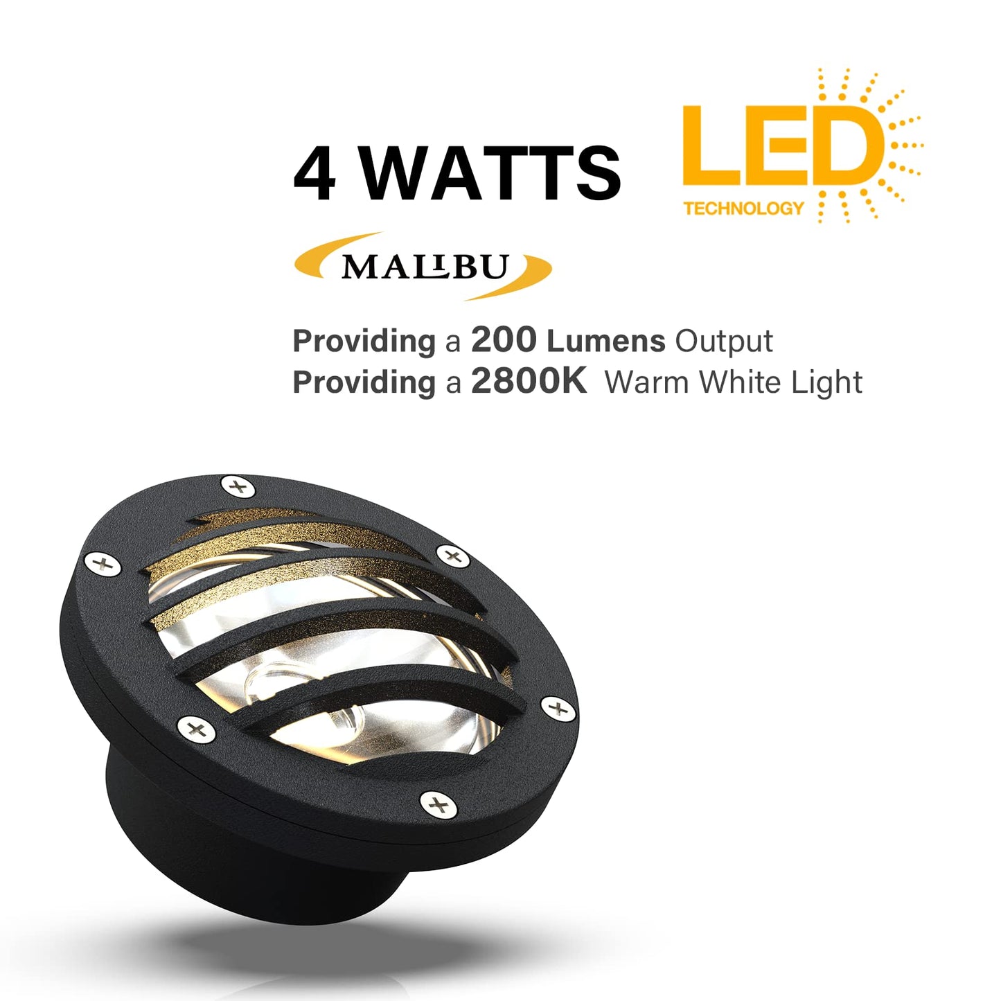 Malibu Low Voltage Well Lights 4W LED Outdoor Landscape Deck Lights 12V Well Light 200Lumen in-Ground Light 2800K Warm White with Connector & Stake