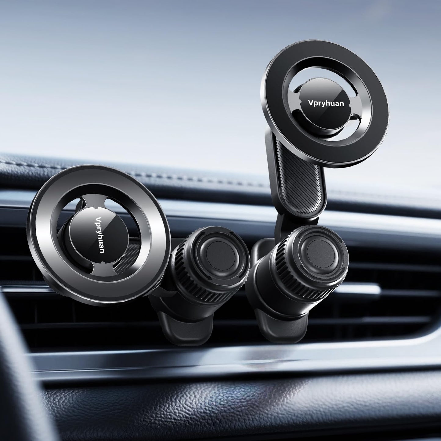 Vpryhuan Vent Phone Holder for Your Car, Magnetic Air Vent Mount 360° Rotatable with Metal Ring, One-Hand Use for iPhone 16/15/14/13/12 (4.3-7.6")