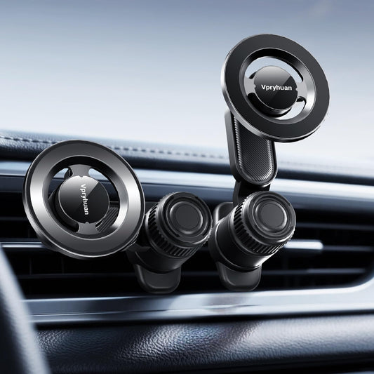Vpryhuan Vent Phone Holder for Your Car, Magnetic Air Vent Mount 360° Rotatable with Metal Ring, One-Hand Use for iPhone 16/15/14/13/12 (4.3-7.6")