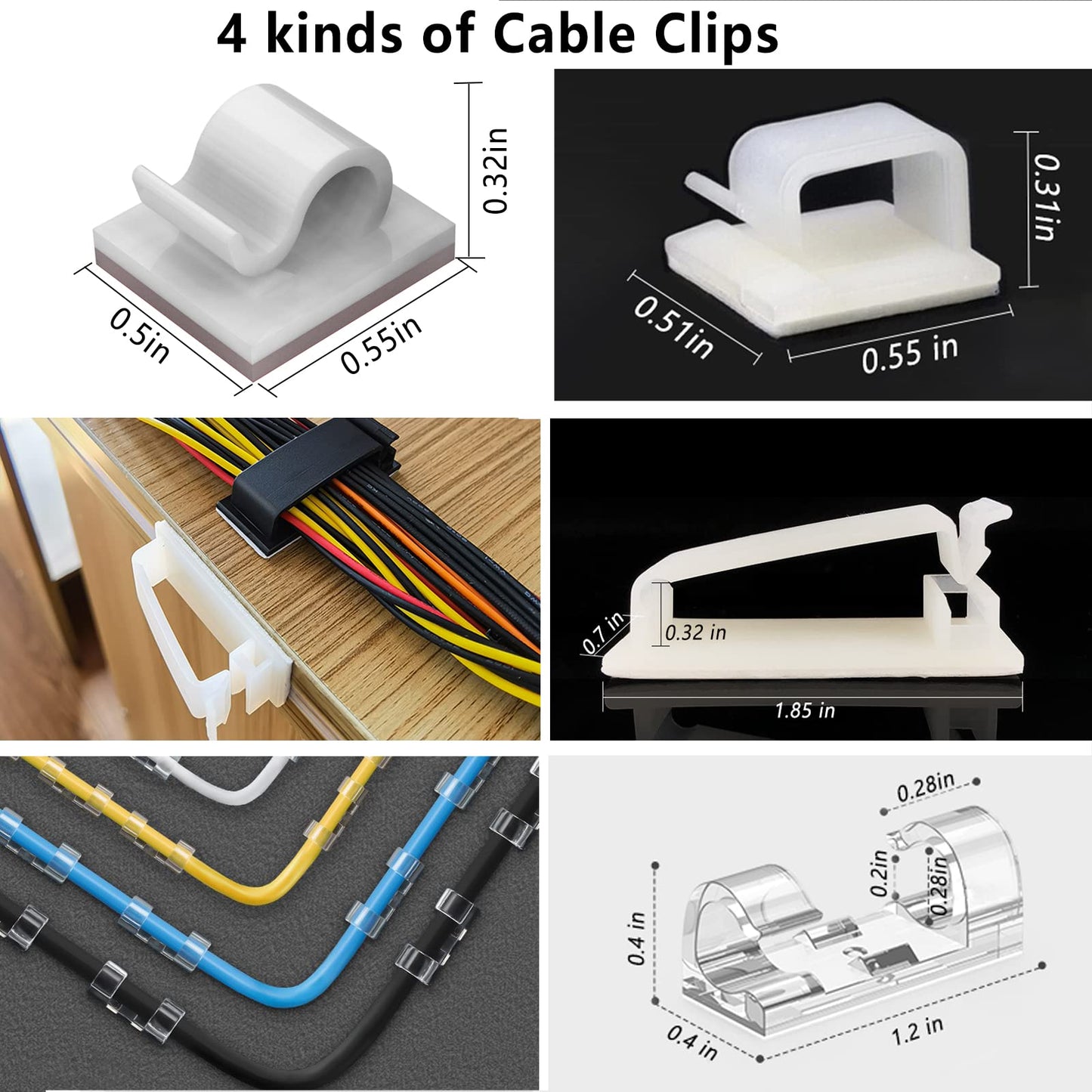 DRIVUU White Cable Management Organizer Kit 4 Cable Sleeve Split,47Cable Clips 12Cord Clips Holder,22 Cable Ties, 20 Adhesive Wall Cable Tie