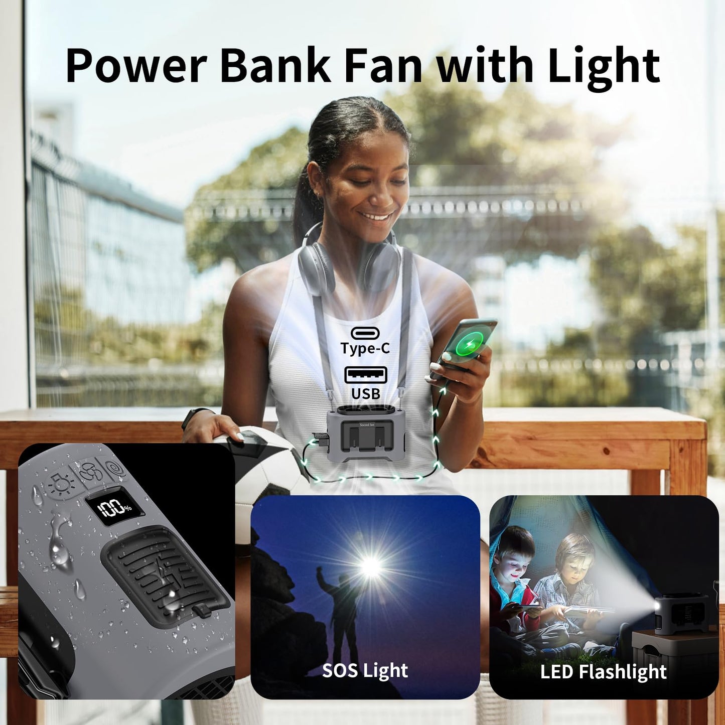 Socool 14500mAh Portable Waist Fan Clip on Wearable Belt Rechargeable Personal Fan, Dual Air Outlet, 40H Cooling 5-Speed Battery Operated Fans