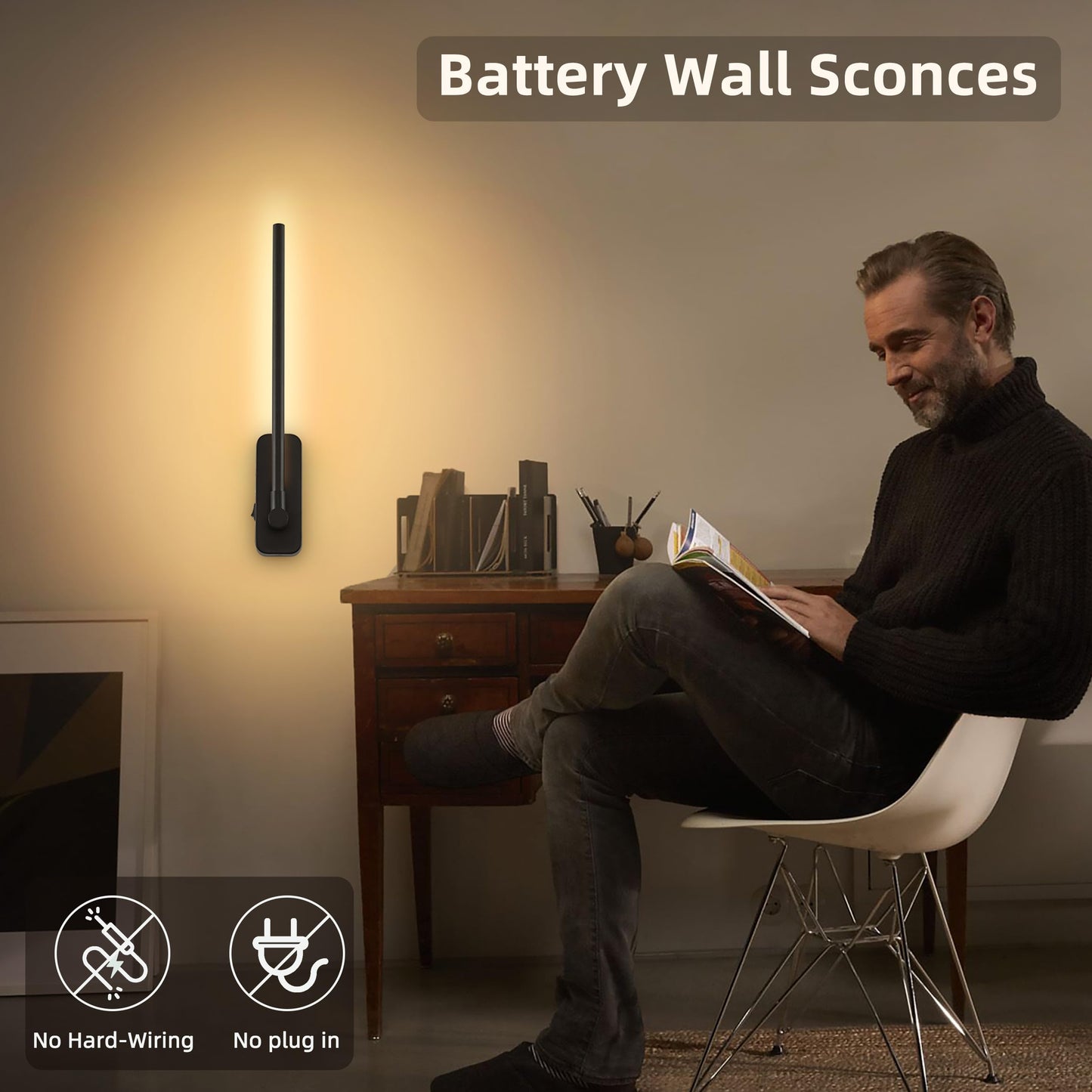 7Degobii Wireless Wall Sconces Set of 2 - Rechargeable Swing Arm Lights, 3 CCT-Dimmable Battery Powered, 17.32" Long Cordless Art Lights for Picture