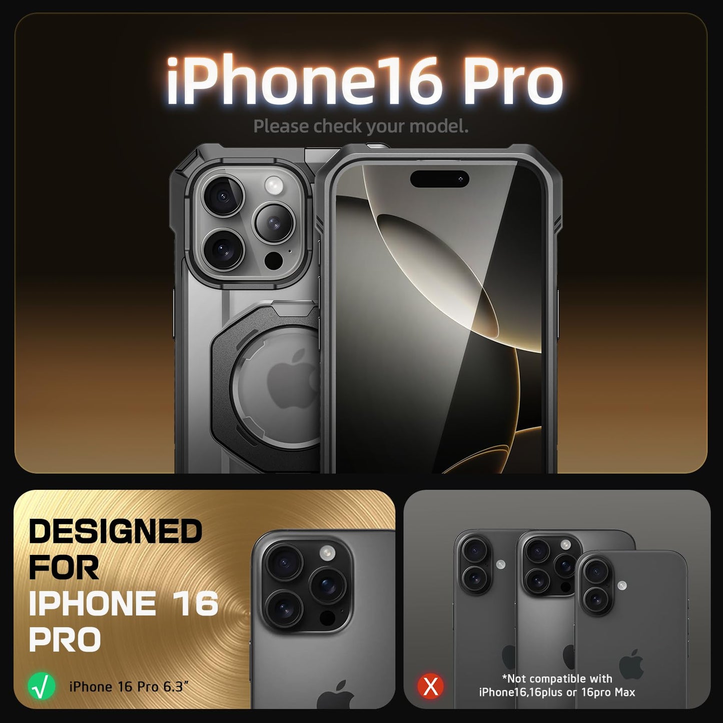 SUPCASE for iPhone 16 Pro Case with Camera Control Capture Button (Unicorn Beetle Grip), [Compatible with MagSafe] Rugged Magnetic Stand Translucent