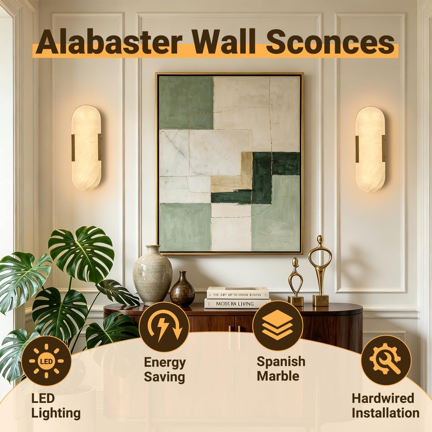 Golbasdena Alabaster Wall Sconces Set of Two, Natural Marble Gold Wall Lamp