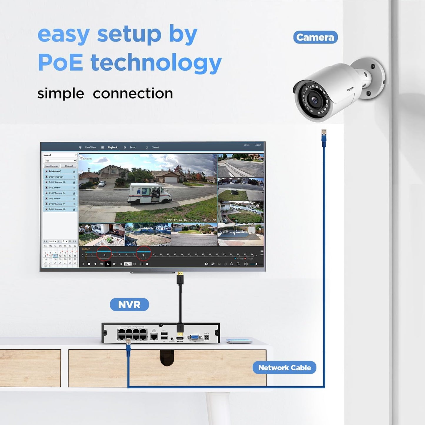 PANOOB PoE Security Camera System 4K, 8pcs 8MP Wired Bullet IP PoE Cameras Outdoor w/Mic, AI Person Detection, 4K/8MP 8 Channel NVR 2TB HDD, 110? Wide