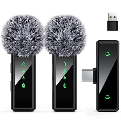 VEZQUA USB C Wireless Lavalier Microphone for Android, PC, Laptop, iPhone 15/16, USB Microphone with Noise Cancellation, Lapel Mic Wireless for Video