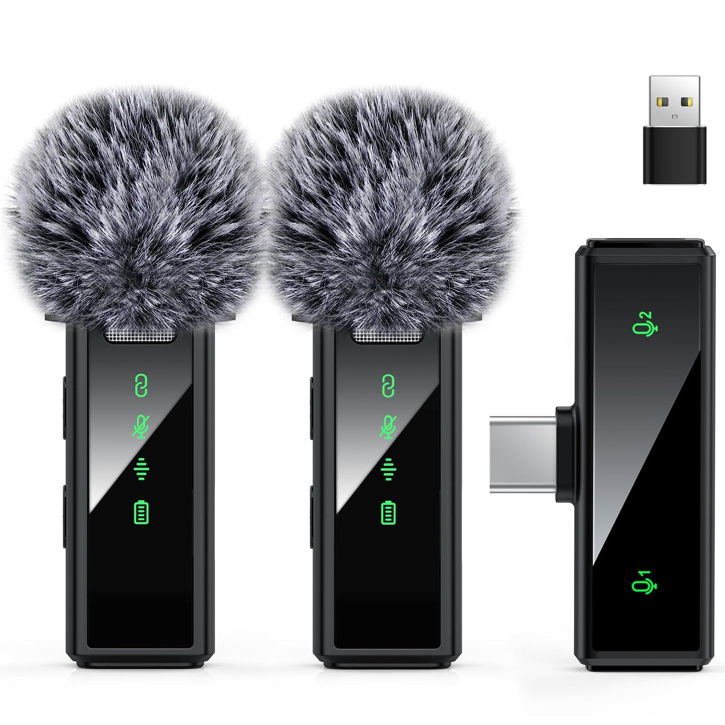 VEZQUA USB C Wireless Lavalier Microphone for Android, PC, Laptop, iPhone 15/16, USB Microphone with Noise Cancellation, Lapel Mic Wireless for Video