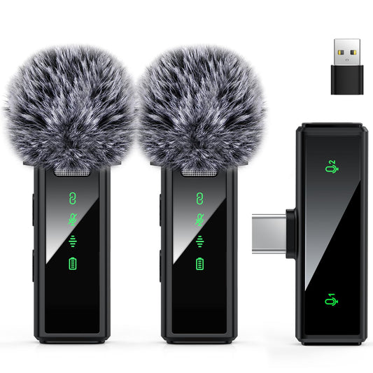 VEZQUA USB C Wireless Lavalier Microphone for Android, PC, Laptop, iPhone 15/16, USB Microphone with Noise Cancellation, Lapel Mic Wireless for Video