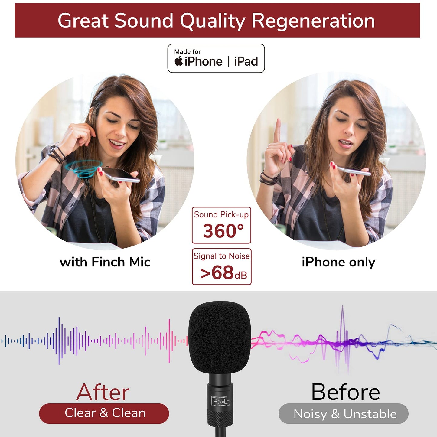PIXEL Microphone for iPhone iPad(Apple MFi-Certified) from Mic for iPhone Live Streaming Vlogging | External Microphone for iPhone Video Recording